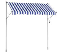 SONGMICS Toldo Manual Retráctil, Regulable en Altura, 300 x 120 cm | Con Manivela, para Balcón, Jardín, Patio, Azul y Blanco, Colección SHELD GSA302QZ01