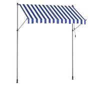 SONGMICS Toldo Manual, Toldo Retráctil para Balcón, Regulable en Altura con Manivela para Balcón, Jardín, Patio, 250 x 120 cm, Azul y Blanco GSA252QZ01
