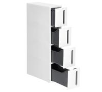 SONGMICS Torre de Almacenamiento con Ruedas, Columna para Cocina Estrecha, Estante de plástico con 4 Niveles, Ahorro de Espacio, 45 x 17 x 84 cm, Blanco y Gris/Blanco y Marrón/Gris Gris