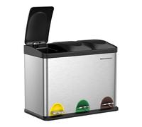 SONGMICS Triple Basura con Pedal, Metal 45L, Sistema de Separación de Residuos, 3x15L, Tapa, Acero Inoxidable, Plata Metálico/Negro LTB45L