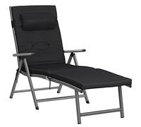 SONGMICS Tumbona Plegable con Cojín de 6 cm de Grosor, Reposacabezas Desmontable, Transpirable, Respaldo Ajustable, Soporta hasta 150 kg, Negro GCB24BK