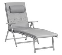 SONGMICS Tumbona Plegable con Colchón de 6 cm de Grosor, 183x58x97 cm | Cama de Sol, Reposacabezas Desmontable, Acero, Tejido Sintético, Transpirable, MAX Capacidad de Carga 150 Kg, Gris, GCB24GY