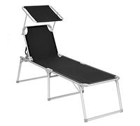 SONGMICS Tumbona, Tumbona de Relación, Modelo Grande, 65 x 200 x 48 cm, Carga 150 kg, con Respaldo Reclinable y Parasol, Plegable, para Jardín, Balcón, Terraza, Negro GCB26BK