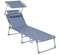SONGMICS Tumbona, Tumbona Reclinable, 193 x 53 x 29 cm,Carga de 150 kg, con Reposacabezas de Protección Solar y Respaldo Reclinable, para Terraza, Piscina, Jardín, Azul/Gris Claro/Gris Oscuro/Color