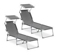 SONGMICS Tumbonas Plegables, 189 x 53 x 28,5 cm, Juego de 2 Tumbonas para Jardín, Cada Una con Carga 110 kg, con Parasol y Respaldo Ajustables, para Terraza y Balcón, Gris GCB294GZ02