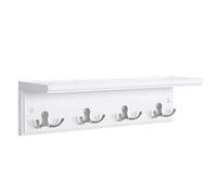 SONGMICS ULHR42WT - Perchero colgante para entrada, de madera, con 4 ganchos dobles, estante flotante de pared, color blanco