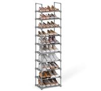 SONGMICS Zapatero, 10 Niveles, Zapatero Estrecho, Organizador de Zapatos de Metal, Pasillo, Salón, Armario, Ahorra Espacio, Apilable, para 10-20 Pares, 30 x 45 x 174 cm, Gris LSA025G02