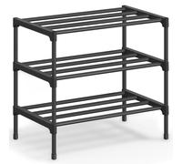 SONGMICS Zapatero, 3 Niveles, Zapatero Estrecho para Entrada, Organizador de Zapatos, Metal, Armario para Salón, Apilable, 30 x 45 x 48,5 cm, Negro