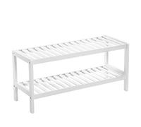SONGMICS Zapatero, Bambú, Entrada, 2 Niveles, Blanco | Organizador de Zapatos, Plantas y Libros, para Entrada, Salón y Dormitorio, Blanco, Colección BAMBOU LBS02WT