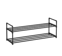 SONGMICS Zapatero de 2 Niveles, Estantería de Zapatos, Estantería de Metal, para 8 a 10 Pares de Zapatos, Estante Apilable, para Pasillo, Salón, Dormitorio, 30 x 92 x 34 cm, Negro/Gris Gris