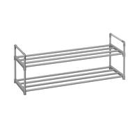 SONGMICS Zapatero de 2 Niveles, Estantería de Zapatos, Estantería de Metal, para 8 a 10 Pares de Zapatos, Estante Apilable, para Pasillo, Salón, Dormitorio, 30 x 92 x 34 cm, Negro/Gris Gray