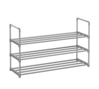 SONGMICS Zapatero de 3 Niveles, Estantería de Zapatos, Estantería de Metal, para 12 a 15 Pares de Zapatos, Estante Apilable, para Pasillo, Salón, Dormitorio, 30 x 92 x 55 cm, Gris/Negro/Blanco Perla G