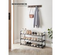 SONGMICS Zapatero de 3 Niveles, Estantería de Zapatos, Estantería de Metal, para 12 a 15 Pares de Zapatos, Estante Apilable, para Pasillo, Salón, Dormitorio, 30 x 92 x 54 cm, Negro Negro