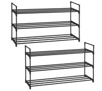 SONGMICS Zapatero de 3 Niveles, Juego de 1/2, Estantería de Zapatos, de Metal, para 12 a 15 Pares de Zapatos, Estante Apilable, para Pasillo, Salón, Dormitorio, 30 x 92 x 54 cm, Negro