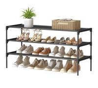 SONGMICS Zapatero de 3 Niveles, Marco de Metal, 29,7 x 91,8 x 53,5 cm | Estantería de Zapatos, Almacenamiento de Calzado, Estantes de Tela No Tejida, Negro Tinta, Colección RYLAN LSH033BH01