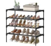 SONGMICS Zapatero de 4 niveles, organizador de almacenamiento de zapatos, pasillo, ahorro de espacio, 11.7 x 24.5 x 27.75 pulgadas, marco de metal, estantes de tela no tejida, tinta negra LSH024BH01