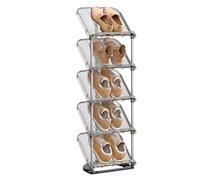 SONGMICS Zapatero de 5 Niveles, Estante Inclinado, Organizador de Zapatos de Plástico, 24,5 x 28,4 x 102,5 cm, Modular, para Entrada, Pasillo o Vestidor, Gris LPC049GZ01