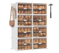 SONGMICS Zapatero de 8 Compartimentos, Zapatero Modular para Recibidor, 30 x 45 x 30 cm por Cubo, Puertas Transparentes, Metal, 32 Pares, Dormitorio, Blanco Nube y Marrón Transparente LPC054WH01
