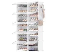 SONGMICS Zapatero, Entrada recibidor, 10 Compartimentos, Puerta, Blanco | Estantería Modular de Plástico, 30 x 40 x 30 cm Cada Cubo, Marco Acero, Blanco, Colección DAMION LPC035W01