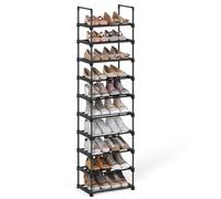 SONGMICS Zapatero, Entrada recibidor, 10 Niveles, Metal, Negro | Estantería de Zapatos, Estante Apilable, 45 x 30 x 174 cm, para Pasillo, Salón, Dormitorio, Negro, Colección DEKY LSA25BK