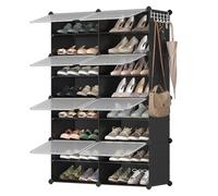 SONGMICS Zapatero, Entrada recibidor, 8 Compartimentos, Puerta, Negro | Estantería Modular de Plástico, 30 x 40 x 30 cm Cada Cubo, Marco Acero, Negro, Colección DAMION LPC034B01