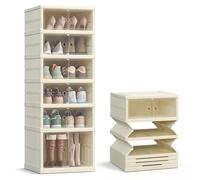 SONGMICS Zapatero, Estantería para Zapatos Estrecha, Torre de Almacenaje Plegable, Puerta Transparente, para 12 Pares, para Botas, Zapatillas, Recibidor, Salón, 6 Niveles, Blanco Crema LSP912WD01