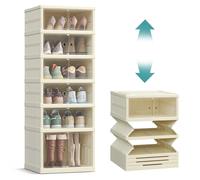 SONGMICS Zapatero, Estantería para Zapatos Estrecha, Torre de Almacenaje Plegable, Puerta Transparente, para 12 Pares, para Botas, Zapatillas, Recibidor, Salón, 6 Niveles, Blanco Crema