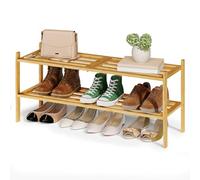 SONGMICS Zapatero, Estrecho, Bambú, 2 Niveles, Apilable, Natural | Estantería para Entrada, Salón, Dormitorio, Garaje, Estrecho, 70 x 25 x 34,3 cm, Color bambú, Colección BAMBOU LBS052YL01