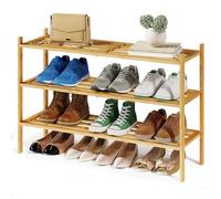 SONGMICS Estantería para zapatos de bambú, con 3 niveles, para 12-16 pares de zapatos, apilable, color natural