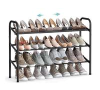 SONGMICS Zapatero Extensible, Zapatero de Metal de 3 Niveles, Organizador de Zapatos Ajustable, Estante Zapatos para Pasillo, Armario, Puerta, Fácil Montaje, Negro Tinta LMR039B01