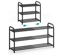SONGMICS Zapatero Extensible, Organizador de Zapatos Ajustable, Resistente y Duradero, para Armario, Entrada y Sala de Estar, 3 Niveles, Negro Tinta