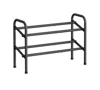 SONGMICS Zapatero Extensible, Zapatero de Metal de 2 Niveles, Organizador de Zapatos Ajustable, Estante Zapatos para Pasillo, Armario, Puerta, Fácil Montaje, Negro Tinta/Bronce