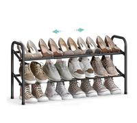 SONGMICS Zapatero Extensible, Zapatero de Metal de 2 Niveles, Organizador de Zapatos Ajustable, Estante Zapatos para Pasillo, Armario, Puerta, Fácil Montaje, Negro Tinta LMR029B01