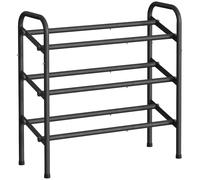 SONGMICS Zapatero Extensible, Zapatero de Metal de 3 Niveles, Organizador de Zapatos Ajustable, Estante Zapatos para Pasillo, Armario, Puerta, Fácil Montaje, Negro Tinta/Bronce