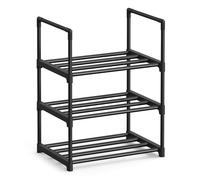 SONGMICS Zapatero, Metal, 3 Niveles, Negro | Organizador de Zapatos, Apilable, Pasillo, 42.5 x 30 x 54.5 cm, Negro, Colección Deky LSA003B01