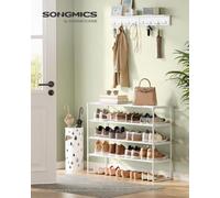 SONGMICS Zapatero, Metal, 4 Niveles, Blanco Perlado | Organizador de Zapatos, Apilable, Pasillo, 92 x 30 x 74 cm, Blanco Perlado, Colección Deky LSA014WK01