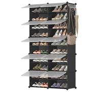 SONGMICS Zapatero, Modular, 40 Pares, 10 Compartimentos | Armario Multiusos, 83 x 32 x 152 cm, Plástico, Antipolvo, Entrada, Negro, Colección Damion LPC035B01