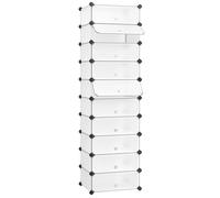 SONGMICS Zapatero Modular con 10 Compartimentos Cajas, Estantería DIY de Plástico, con Puerta, con Martillo, Blanco LPC10W