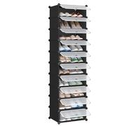 SONGMICS Zapatero Modular con 10 Compartimentos, Estantería Modular de Plástico, DIY, Zapatero con Puerta, con Martillo, Negro LPC10HV1