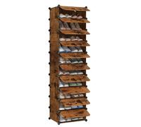 SONGMICS Zapatero Modular con 10 Compartimentos, Estantería Modular de Plástico, DIY, Zapatero con Puerta, con Martillo, Marrón Rústico LPC010A01