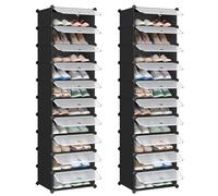 SONGMICS Zapatero Modular con 10 Compartimentos, Estantería Modular de Plástico, DIY, Zapatero con Puerta, con Martillo, Negro LPC10HV7