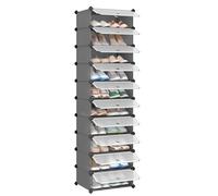 SONGMICS Zapatero Modular con 10 Compartimentos, Estantería Modular de Plástico, DIY, Zapatero con Puerta, con Martillo, Gris LPC010G01