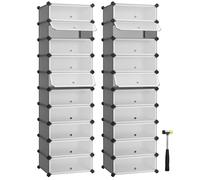 SONGMICS Zapatero Modular con 10 Compartimentos, Juego de 2 | Estantería de Plástico, Cajas DIY, con Puerta, con Martillo, Gris