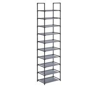 SONGMICS Zapatero, Organizador Zapatos,10 Baldas, Zapatero Abierto Estrecho, 28 x 45 x 173 cm, Marco de Metal, Estantes de Tela no Tejida, para Pasillo, Dormitorio, Gris/Negro Gris