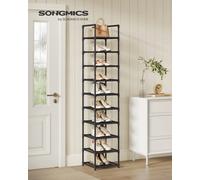 SONGMICS Zapatero, Organizador Zapatos,10 Baldas, Zapatero Abierto Estrecho, 33 x 33 x 173 cm, Marco de Metal, Estantes de Tela no Tejida, para Pasillo, Dormitorio, Negro/ Gris Gris