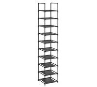 SONGMICS Zapatero, Organizador Zapatos,10 Baldas, Zapatero Abierto Estrecho, 33 x 33 x 173 cm, Marco de Metal, Estantes de Tela no Tejida, para Pasillo, Dormitorio, Negro/Gris Negro