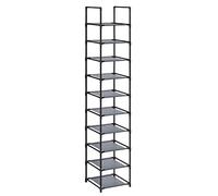 SONGMICS Zapatero, Organizador Zapatos, 10 Baldas, Zapatero Abierto Estrecho, 33 x 33 x 173 cm, Marco de Metal, Estantes de Tela no Tejida, para Pasillo, Dormitorio, Gris LSR110G01