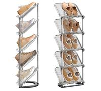 SONGMICS Zapateros, 5 Niveles, Juego de 2, Organizador de Zapatos de Plástico, 24,5 x 28,4 x 102,5 cm, Modular, para Entrada, Pasillo o Vestidor, Gris LPC050GZ01
