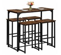 Songvas Conjunto Mesa Alta de Cocina con 4 Taburetes, Mesa Comedor con Sillas Industrial para Comedor, Cocina, Mesa de Bar 100 × 50 × 90 cm, Sillas 40 × 30 × 65 cm, Negro Mate + Veta Madera Retro