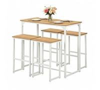 Songvas Conjunto Mesa Alta de Cocina con 4 Taburetes, Mesa Comedor con Sillas Industrial para Comedor, Cocina, Mesa de Bar 100 × 50 × 90 cm, Sillas 40 × 30 × 65 cm, Blanco Mate + Veta Roble
